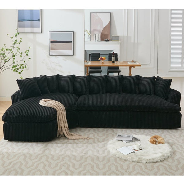 English Elm [new Arrived] 127 Inch Curved L-shape Sectional Sofa Corduroy Cushioned Living Room Seat W2108S00118
