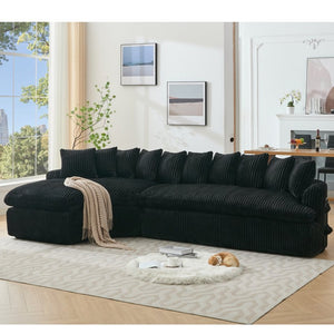 English Elm [new Arrived] 127 Inch Curved L-shape Sectional Sofa Corduroy Cushioned Living Room Seat W2108S00118