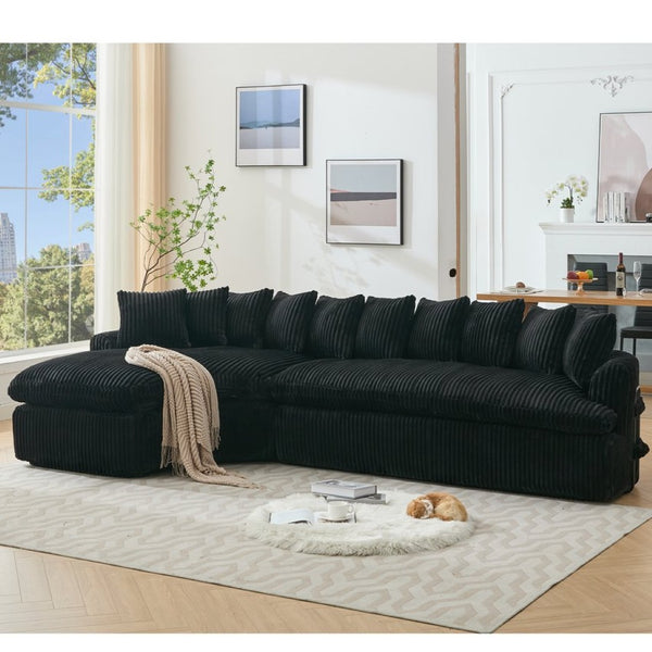 English Elm [new Arrived] 127 Inch Curved L-shape Sectional Sofa Corduroy Cushioned Living Room Seat W2108S00118