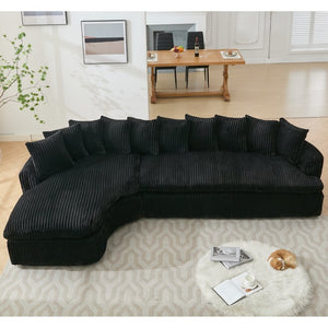 English Elm [new Arrived] 127 Inch Curved L-shape Sectional Sofa Corduroy Cushioned Living Room Seat W2108S00118