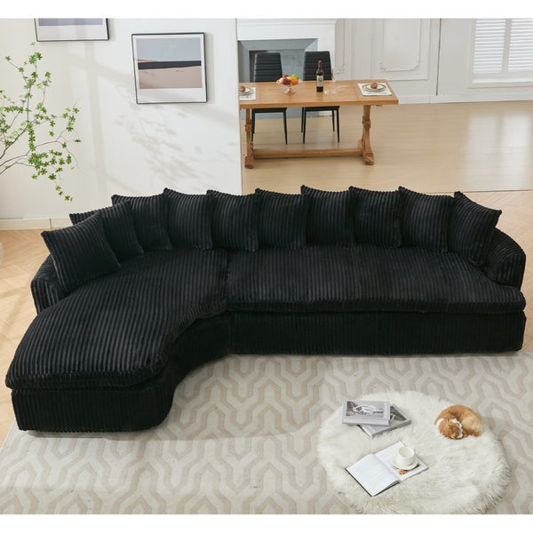 English Elm [new Arrived] 127 Inch Curved L-shape Sectional Sofa Corduroy Cushioned Living Room Seat W2108S00118
