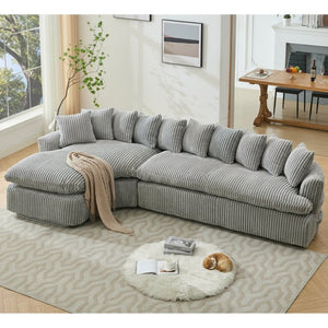 English Elm [new Arrived] 127 Inch Curved L-shape Sectional Sofa Gray Corduroy Lounge Living Room W2108S00119
