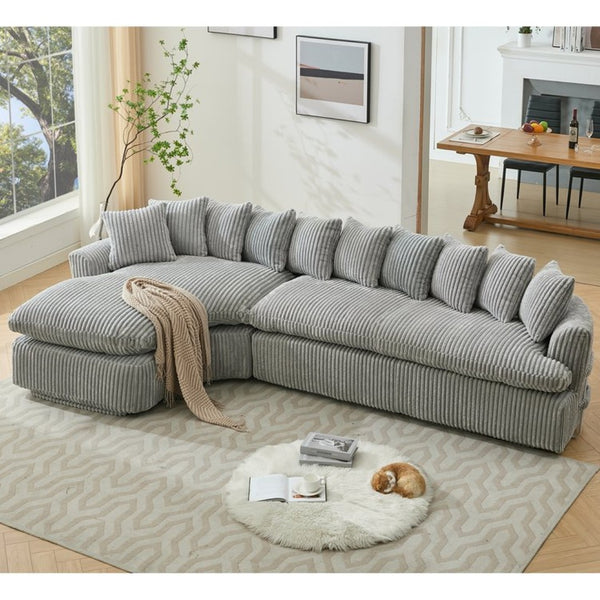 English Elm [new Arrived] 127 Inch Curved L-shape Sectional Sofa Gray Corduroy Lounge Living Room W2108S00119