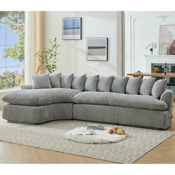 English Elm [new Arrived] 127 Inch Curved L-shape Sectional Sofa Gray Corduroy Lounge Living Room W2108S00119