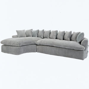 English Elm [new Arrived] 127 Inch Curved L-shape Sectional Sofa Gray Corduroy Lounge Living Room W2108S00119