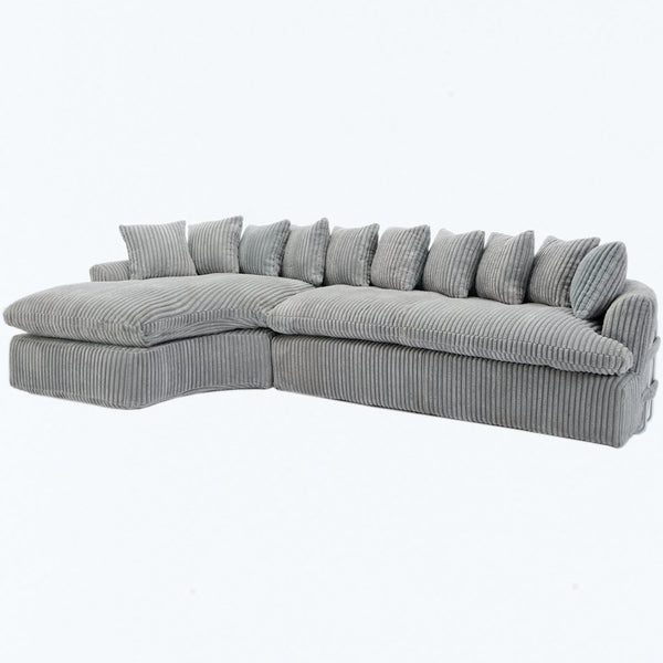 English Elm [new Arrived] 127 Inch Curved L-shape Sectional Sofa Gray Corduroy Lounge Living Room W2108S00119