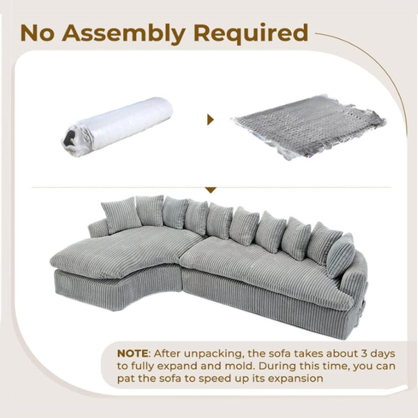 English Elm [new Arrived] 127 Inch Curved L-shape Sectional Sofa Gray Corduroy Lounge Living Room W2108S00119