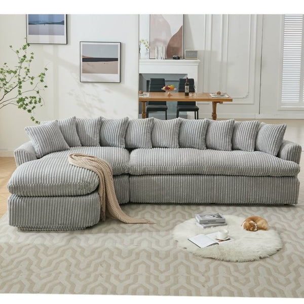 English Elm [new Arrived] 127 Inch Curved L-shape Sectional Sofa Gray Corduroy Lounge Living Room W2108S00119