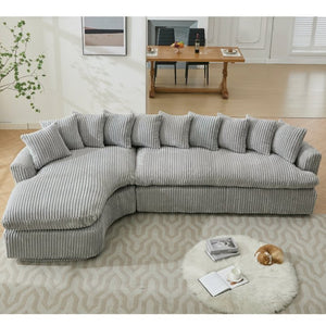 English Elm [new Arrived] 127 Inch Curved L-shape Sectional Sofa Gray Corduroy Lounge Living Room W2108S00119
