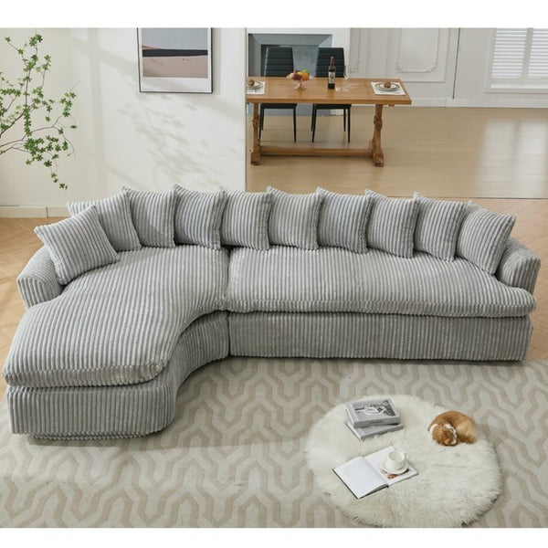English Elm [new Arrived] 127 Inch Curved L-shape Sectional Sofa Gray Corduroy Lounge Living Room W2108S00119