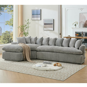 English Elm [new Arrived] 127 Inch Curved L-shape Sectional Sofa Gray Corduroy Lounge Living Room W2108S00119
