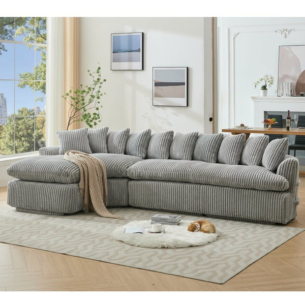 English Elm [new Arrived] 127 Inch Curved L-shape Sectional Sofa Gray Corduroy Lounge Living Room W2108S00119