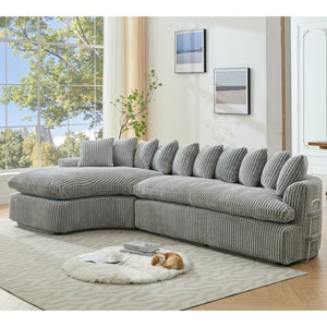 English Elm [new Arrived] 127 Inch Curved L-shape Sectional Sofa Gray Corduroy Lounge Living Room W2108S00119