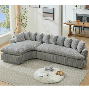 English Elm [new Arrived] 127 Inch Curved L-shape Sectional Sofa Gray Corduroy Lounge Living Room W2108S00119
