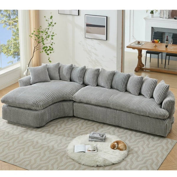English Elm [new Arrived] 127 Inch Curved L-shape Sectional Sofa Gray Corduroy Lounge Living Room W2108S00119