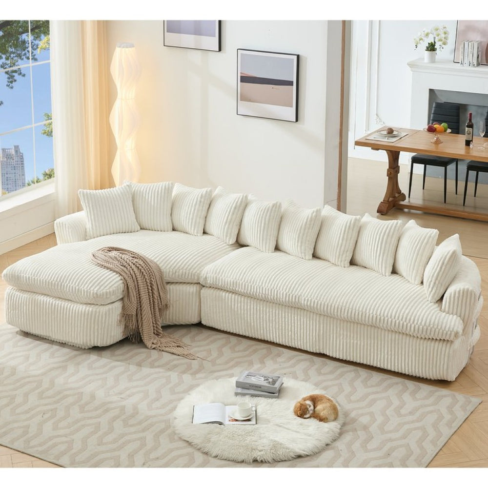 English Elm [new Arrived] Large Curved L-shape Sectional Sofa Corduroy Upholstered with Ten Back Cushions Beige W2108S00120