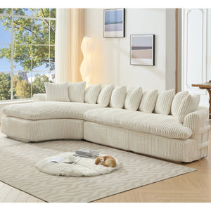English Elm [new Arrived] Large Curved L-shape Sectional Sofa Corduroy Upholstered with Ten Back Cushions Beige W2108S00120