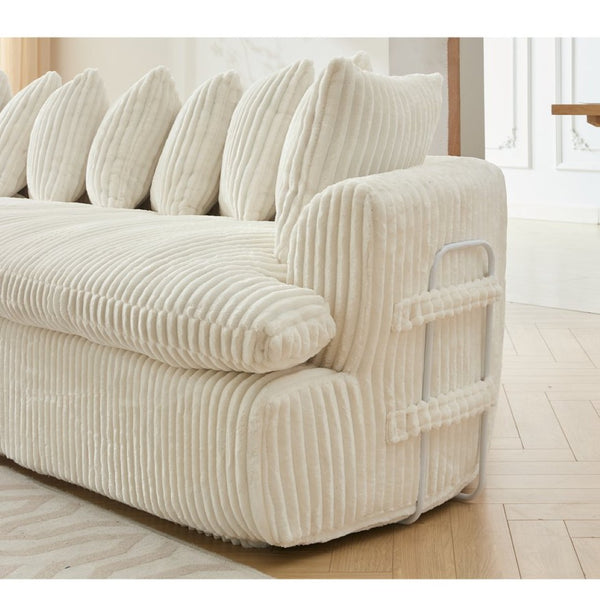 English Elm [new Arrived] Large Curved L-shape Sectional Sofa Corduroy Upholstered with Ten Back Cushions Beige W2108S00120