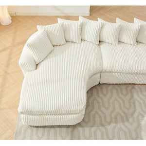 English Elm [new Arrived] Large Curved L-shape Sectional Sofa Corduroy Upholstered with Ten Back Cushions Beige W2108S00120
