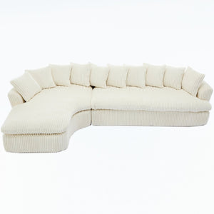 English Elm [new Arrived] Large Curved L-shape Sectional Sofa Corduroy Upholstered with Ten Back Cushions Beige W2108S00120