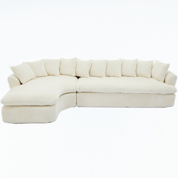 English Elm [new Arrived] Large Curved L-shape Sectional Sofa Corduroy Upholstered with Ten Back Cushions Beige W2108S00120
