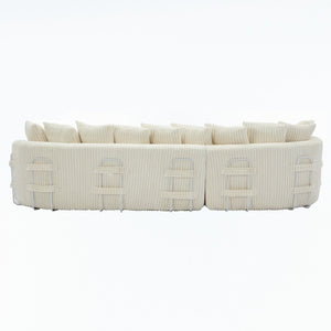 English Elm [new Arrived] Large Curved L-shape Sectional Sofa Corduroy Upholstered with Ten Back Cushions Beige W2108S00120