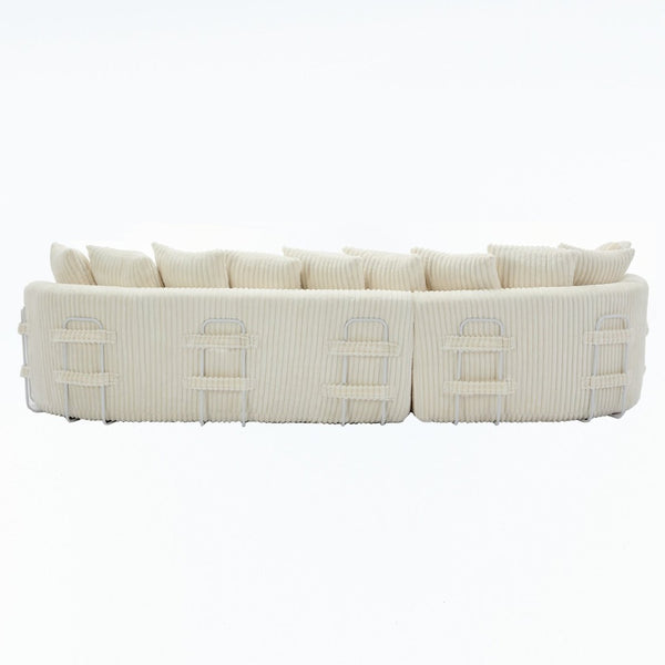 English Elm [new Arrived] Large Curved L-shape Sectional Sofa Corduroy Upholstered with Ten Back Cushions Beige W2108S00120
