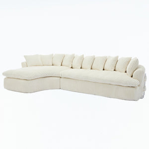 English Elm [new Arrived] Large Curved L-shape Sectional Sofa Corduroy Upholstered with Ten Back Cushions Beige W2108S00120
