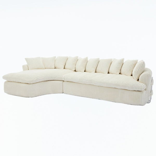 English Elm [new Arrived] Large Curved L-shape Sectional Sofa Corduroy Upholstered with Ten Back Cushions Beige W2108S00120
