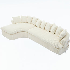 English Elm [new Arrived] Large Curved L-shape Sectional Sofa Corduroy Upholstered with Ten Back Cushions Beige W2108S00120