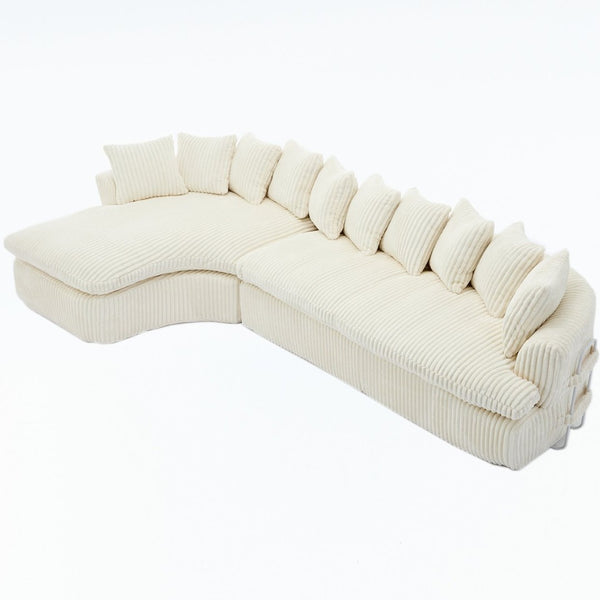 English Elm [new Arrived] Large Curved L-shape Sectional Sofa Corduroy Upholstered with Ten Back Cushions Beige W2108S00120