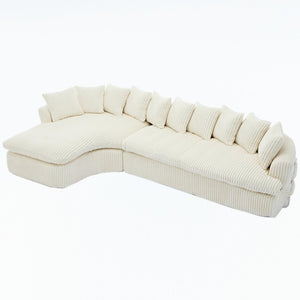 English Elm [new Arrived] Large Curved L-shape Sectional Sofa Corduroy Upholstered with Ten Back Cushions Beige W2108S00120