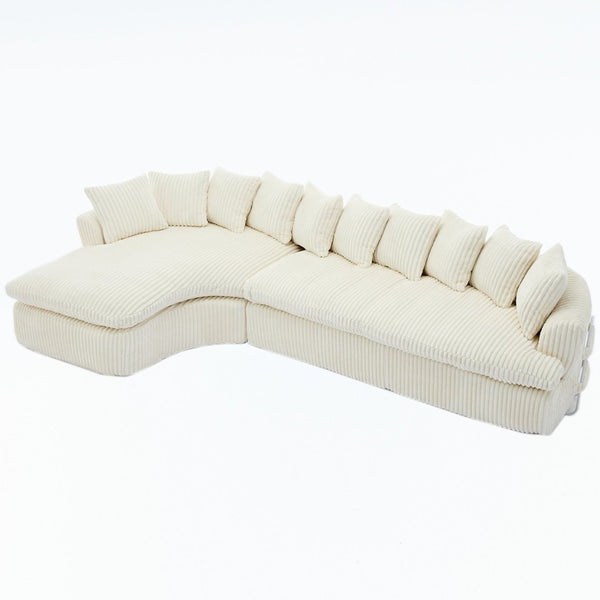 English Elm [new Arrived] Large Curved L-shape Sectional Sofa Corduroy Upholstered with Ten Back Cushions Beige W2108S00120