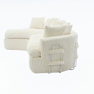 English Elm [new Arrived] Large Curved L-shape Sectional Sofa Corduroy Upholstered with Ten Back Cushions Beige W2108S00120