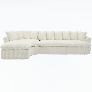 English Elm [new Arrived] Large Curved L-shape Sectional Sofa Corduroy Upholstered with Ten Back Cushions Beige W2108S00120