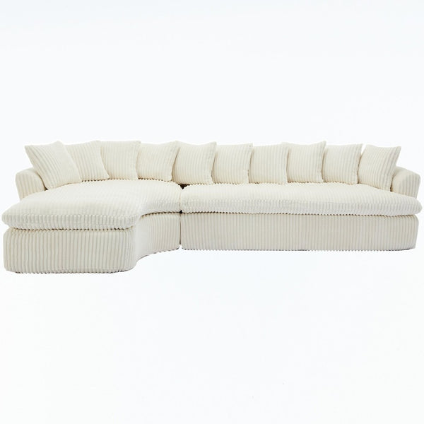 English Elm [new Arrived] Large Curved L-shape Sectional Sofa Corduroy Upholstered with Ten Back Cushions Beige W2108S00120