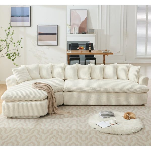 English Elm [new Arrived] Large Curved L-shape Sectional Sofa Corduroy Upholstered with Ten Back Cushions Beige W2108S00120