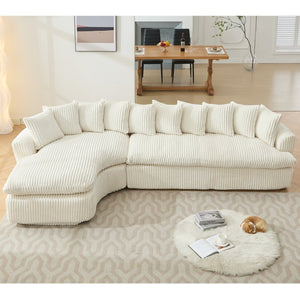English Elm [new Arrived] Large Curved L-shape Sectional Sofa Corduroy Upholstered with Ten Back Cushions Beige W2108S00120