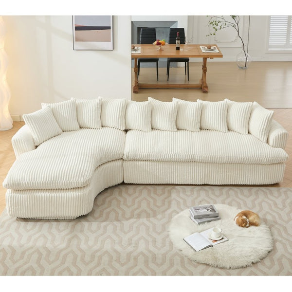 English Elm [new Arrived] Large Curved L-shape Sectional Sofa Corduroy Upholstered with Ten Back Cushions Beige W2108S00120