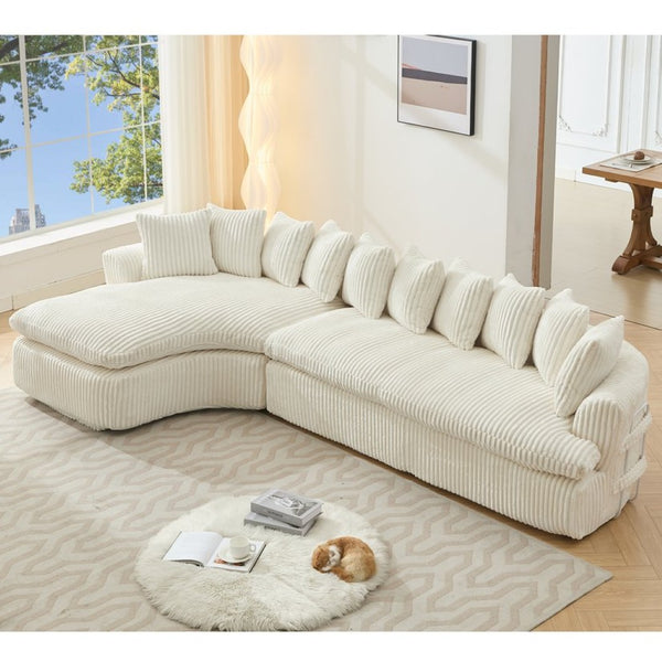 English Elm [new Arrived] Large Curved L-shape Sectional Sofa Corduroy Upholstered with Ten Back Cushions Beige W2108S00120