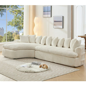 English Elm [new Arrived] Large Curved L-shape Sectional Sofa Corduroy Upholstered with Ten Back Cushions Beige W2108S00120
