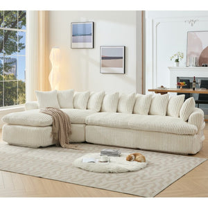 English Elm [new Arrived] Large Curved L-shape Sectional Sofa Corduroy Upholstered with Ten Back Cushions Beige W2108S00120