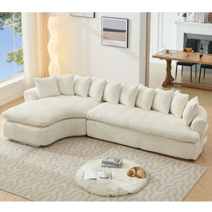 English Elm [new Arrived] Large Curved L-shape Sectional Sofa Corduroy Upholstered with Ten Back Cushions Beige W2108S00120