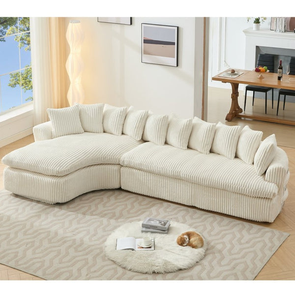 English Elm [new Arrived] Large Curved L-shape Sectional Sofa Corduroy Upholstered with Ten Back Cushions Beige W2108S00120