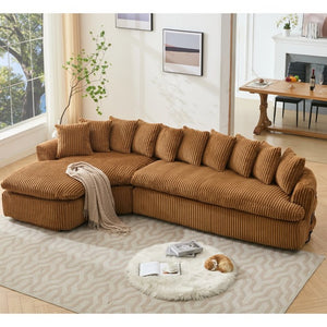 English Elm [new Arrived] Large Curved L-shape Sectional Sofa Corduroy Upholstered with Ten Back Cushions Brown W2108S00121