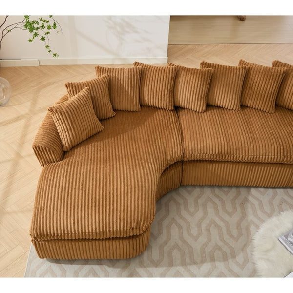 English Elm [new Arrived] Large Curved L-shape Sectional Sofa Corduroy Upholstered with Ten Back Cushions Brown W2108S00121
