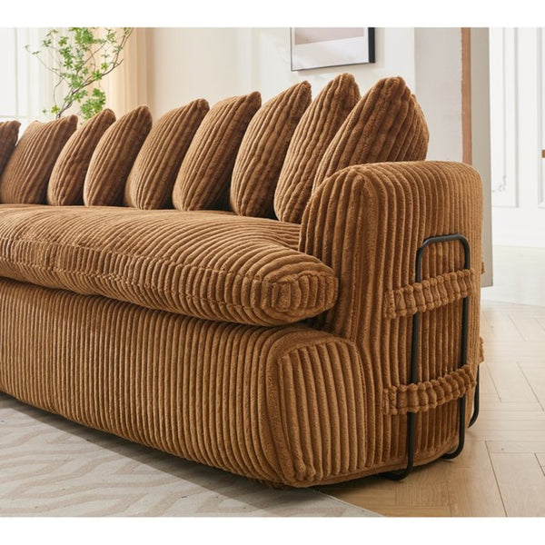 English Elm [new Arrived] Large Curved L-shape Sectional Sofa Corduroy Upholstered with Ten Back Cushions Brown W2108S00121