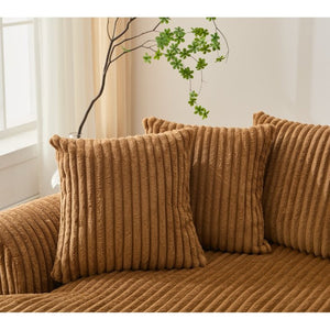 English Elm [new Arrived] Large Curved L-shape Sectional Sofa Corduroy Upholstered with Ten Back Cushions Brown W2108S00121
