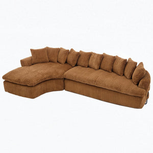 English Elm [new Arrived] Large Curved L-shape Sectional Sofa Corduroy Upholstered with Ten Back Cushions Brown W2108S00121