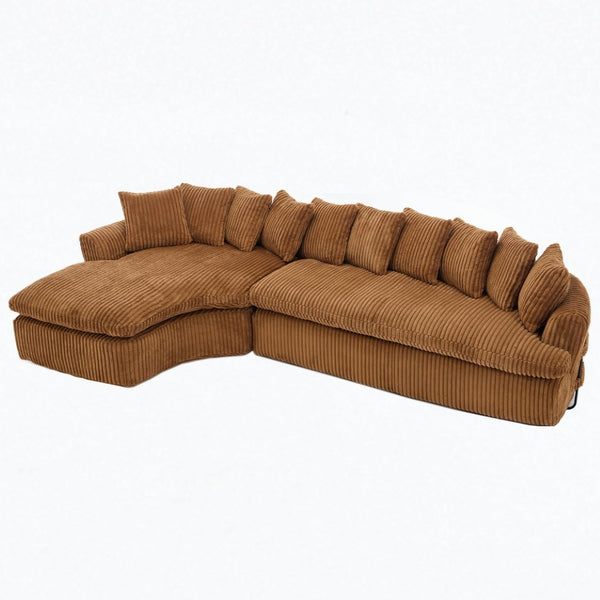 English Elm [new Arrived] Large Curved L-shape Sectional Sofa Corduroy Upholstered with Ten Back Cushions Brown W2108S00121